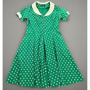Gown Town Green Polka Dot Dress 2XL Vintage Style Peter Pan Collar Rockabilly